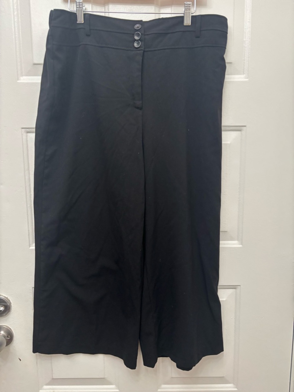 Chicwe Black High-Waist Wide-Leg Pants with Triple Front Buttons